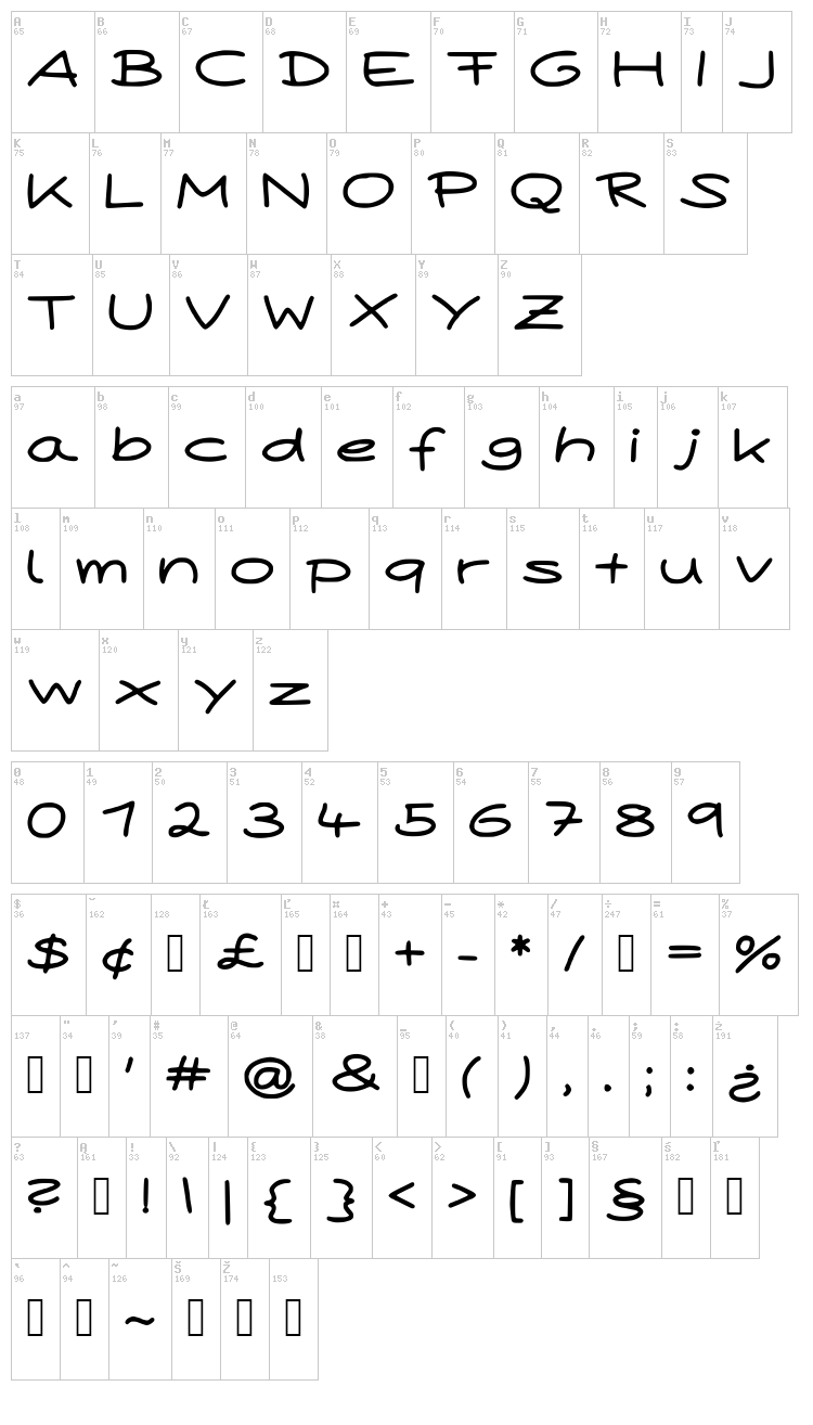 Paper Plane font map